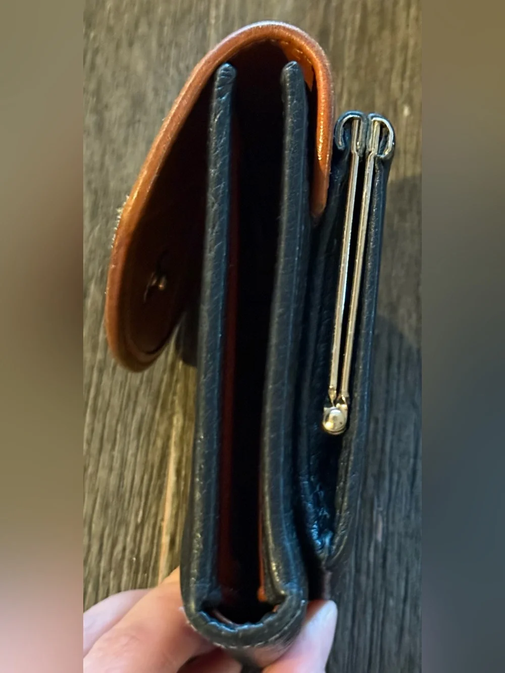 Dooney & Bourke Black Leather Wallet with Brown Trim